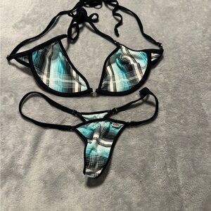 Stylish Plaid Bikini Set in Blue and Black